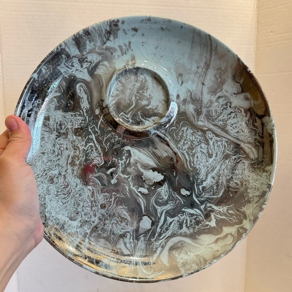 Sasha Brastoff Snack Plate Cup Surf Ballet Pattern Turquoise Platinum Marble - Picture 9 of 16